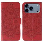For iPhone 17 Pro Sun Mandala Embossing Leather Phone Case(Red)