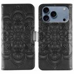 For iPhone 17 Pro Sun Mandala Embossing Leather Phone Case(Black)