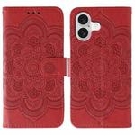 For iPhone 17 Sun Mandala Embossing Leather Phone Case(Red)