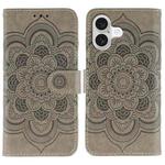 For iPhone 17 Sun Mandala Embossing Leather Phone Case(Grey)