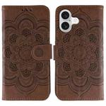 For iPhone 17 Sun Mandala Embossing Leather Phone Case(Brown)