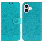 For iPhone 17 Sun Mandala Embossing Leather Phone Case(Blue)