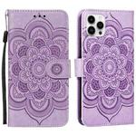 For iPhone 15 Pro Max Mandala Embossing Pattern Horizontal Flip Leather Phone Case(Purple)