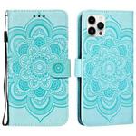 For iPhone 15 Pro Max Mandala Embossing Pattern Horizontal Flip Leather Phone Case(Green)