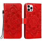 For iPhone 15 Pro Max Mandala Embossing Pattern Horizontal Flip Leather Phone Case(Red)
