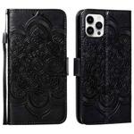 For iPhone 15 Pro Max Mandala Embossing Pattern Horizontal Flip Leather Phone Case(Black)