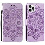 For iPhone 15 Pro Mandala Embossing Pattern Horizontal Flip Leather Phone Case(Purple)