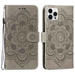 For iPhone 15 Pro Mandala Embossing Pattern Horizontal Flip Leather Phone Case(Gray)