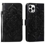 For iPhone 15 Pro Mandala Embossing Pattern Horizontal Flip Leather Phone Case(Black)