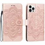 For iPhone 15 Pro Mandala Embossing Pattern Horizontal Flip Leather Phone Case(Rose Gold)