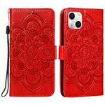 For iPhone 15 Plus Mandala Embossing Pattern Horizontal Flip Leather Phone Case(Red)
