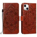 For iPhone 15 Plus Mandala Embossing Pattern Horizontal Flip Leather Phone Case(Brown)
