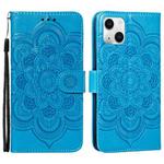 For iPhone 15 Mandala Embossing Pattern Horizontal Flip Leather Phone Case(Blue)