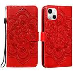 For iPhone 15 Mandala Embossing Pattern Horizontal Flip Leather Phone Case(Red)