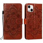 For iPhone 15 Mandala Embossing Pattern Horizontal Flip Leather Phone Case(Brown)