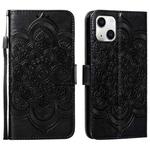 For iPhone 15 Mandala Embossing Pattern Horizontal Flip Leather Phone Case(Black)
