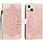 For iPhone 15 Mandala Embossing Pattern Horizontal Flip Leather Phone Case(Rose Gold)