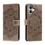 For iPhone 16 Mandala Embossing Pattern Horizontal Flip Leather Phone Case(Gray)