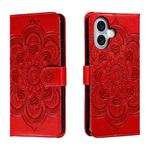 For iPhone 16 Mandala Embossing Pattern Horizontal Flip Leather Phone Case(Red)