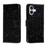 For iPhone 16 Mandala Embossing Pattern Horizontal Flip Leather Phone Case(Black)