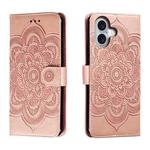 For iPhone 16 Mandala Embossing Pattern Horizontal Flip Leather Phone Case(Rose Gold)