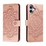 For iPhone 16 Plus Mandala Embossing Pattern Horizontal Flip Leather Phone Case(Rose Gold)