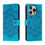 For iPhone 16 Pro Mandala Embossing Pattern Horizontal Flip Leather Phone Case(Blue)