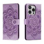 For iPhone 16 Pro Mandala Embossing Pattern Horizontal Flip Leather Phone Case(Purple)