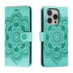 For iPhone 16 Pro Mandala Embossing Pattern Horizontal Flip Leather Phone Case(Green)