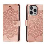 For iPhone 16 Pro Mandala Embossing Pattern Horizontal Flip Leather Phone Case(Rose Gold)