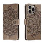 For iPhone 16 Pro Max Mandala Embossing Pattern Horizontal Flip Leather Phone Case(Gray)