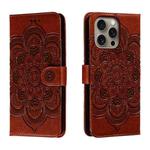 For iPhone 16 Pro Max Mandala Embossing Pattern Horizontal Flip Leather Phone Case(Brown)