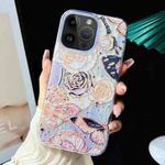 For iPhone 13 Pro Electroplated Color Film TPU + PC Phone Case(Black Gold Flowers)