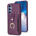 For Samsung Galaxy A34 BF27 Metal Ring Card Bag Holder Phone Case(Dark Purple)