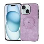 For iPhone 15 Plus Side PU Hybrid TPU Magsafe Phone Case(Light Purple)