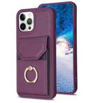 For iPhone 12 Pro Max BF29 Organ Card Bag Ring Holder Phone Case(Dark Purple)