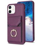 For iPhone 11 BF29 Organ Card Bag Ring Holder Phone Case(Dark Purple)