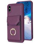 For iPhone X / XS BF29 Organ Card Bag Ring Holder Phone Case(Dark Purple)