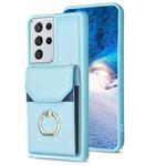 For Samsung Galaxy S21 Ultra 5G BF29 Organ Card Bag Ring Holder Phone Case(Blue)