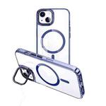 For iPhone 15 Plus MagSafe Magnetic Invisible Holder Transparent Phone Case(Blue)