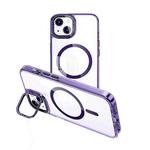 For iPhone 15 Plus MagSafe Magnetic Invisible Holder Transparent Phone Case(Purple)