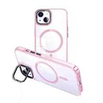 For iPhone 14 Plus MagSafe Magnetic Invisible Holder Transparent Phone Case(Pink)