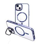 For iPhone 14 Plus MagSafe Magnetic Invisible Holder Transparent Phone Case(Blue)