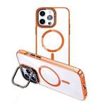For iPhone 14 Pro MagSafe Magnetic Invisible Holder Transparent Phone Case(Orange)