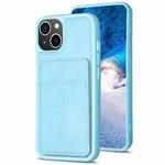 For iPhone 14 / 13 BF28 Frosted Card Bag Phone Case with Holder(Blue)