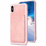 For iPhone XS Max BF28 Frosted Card Bag Phone Case with Holder(Pink)