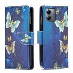 For Motorola Moto G14 4G Colored Drawing Pattern Zipper Leather Phone Case(Gold Butterfly)