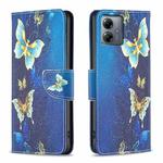 For Motorola Moto G14 4G Colored Drawing Pattern Leather Phone Case(Gold Butterfly)