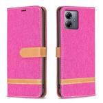 For Motorola Moto G14 4G Color Block Denim Texture Leather Phone Case(Rose Red)