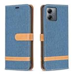 For Motorola Moto G14 4G Color Block Denim Texture Leather Phone Case(Dark Blue)